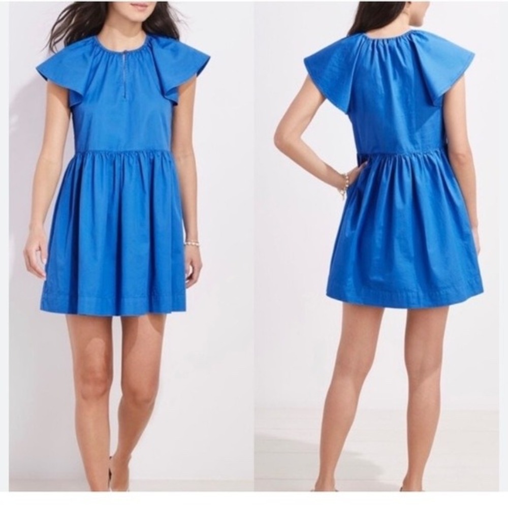 Vineyard Vines Blue Cotton Flutter Sleeve Mini Dress Womens Coastal Vacation Sm